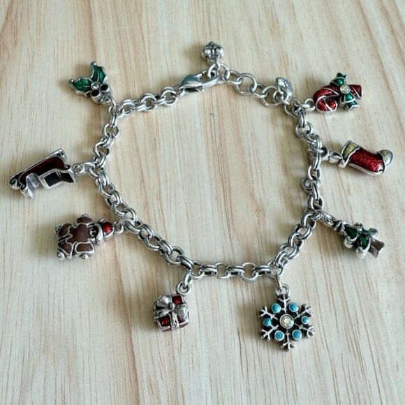 Brighton Christmas Charm Bracelet Silver Tone w Enamel - Picture 1 of 10